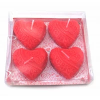 Свечи красные Сердечки (4 шт) (11,5х11х2,5 см)С