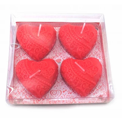 Свечи красные Сердечки (4 шт) (11,5х11х2,5 см)С Свечи красные Сердечки (4 шт) (11,5х11х2,5 см)С