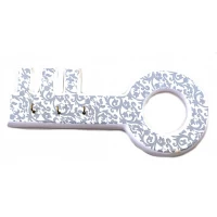 Ключница Ключик деревянная, белая расписная (27х12х2 см)  из массива дерева