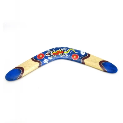 Бумеранг расписной двухсторонний дерево синий (30х10х1 см)