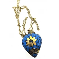 Аромакулон Сердце бронзовый инкрустирован бирюзой (5,5х4,5х2 см)