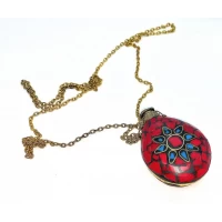 Аромакулон Солнце бронзовый инкрустирован бирюзой и кораллами (5,5х4,5х2 см)