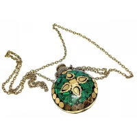 Аромакулон бронзовый инкрустирован малахитом (5,5х4,5х2 см)