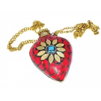 Аромакулон Солнце бронзовый инкрустирован бирюзой и кораллами (5,5х4,5х2 см)