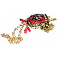 Аромакулон Сумочка бронзовый инкрустирован кораллами и бирюзой (5,5х4,5х2 см)