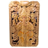 Панно  Ганеша ,резное , (42,5х28х2 см) массив дерева,покрыто патиной ,эмалями и лаком.