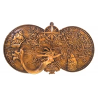 Панно резное морская карта с русалкой,покрыто патиной и лаком(46х26х2см) массив дерева.