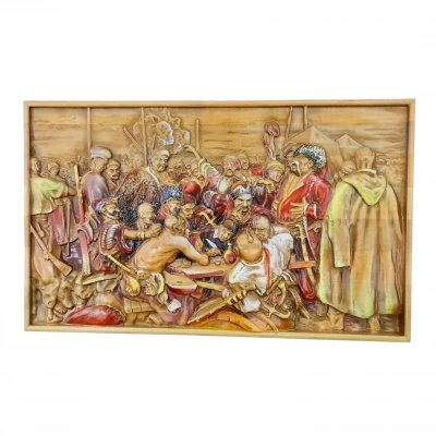 Панно Козаки пишут письмо турецкому султану массив дерева,резное,расписано вручную (48,5х29х2,4см) Панно Козаки пишут письмо турецкому султану массив дерева,резное,расписано вручную (48,5х29х2,4см)