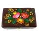 Шкатулка Коричневая с букетом  из массива дерева ,ручная роспись (20,5×12,5×8 см)