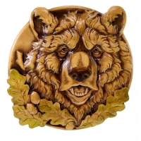 Панно Медведь резное, (28×29×2,5 см) массив дерева,покрыто патиной эмалями и лаком.