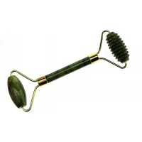 Массажер для лица нефритовый  валик+ежик с ручкой в футляре (16х5,5х2 см)