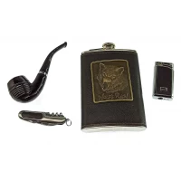 Фляга с трубкой,ножом и зажигалкой в подарочной упаковке (24х17,5х4 см)A