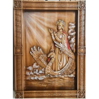 Панно Лада(39,5×29×2,5см), деревянное, резное, покрыто патиной, лаком, эмалями,массив дерева