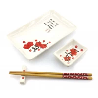 Сервиз для суши Красная сакура на белом фоне(28х14 см)(1 персона)