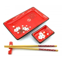 Сервиз для суши Белая сакура на красном фоне(28х14 см)(1 персона)