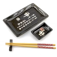 Сервиз для суши Иероглифы на черном фоне(28х14 см)(1 персона)