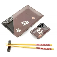 Сервиз для суши Иероглифы на шоколадном фоне(28х14 см)(1 персона)