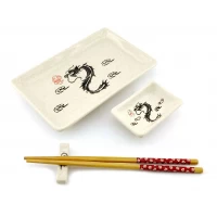 Сервиз для суши Драконы на белом фоне(28х14 см)(1 персона)