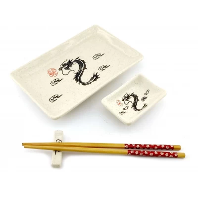 Сервиз для суши Драконы на белом фоне(28х14 см)(1 персона)