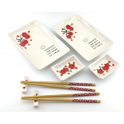 Сервиз для суши Красная сакура на белом фоне (2 персоны)(28х28,3х3,5 см)