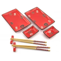 Сервиз для суши Иероглифы на красном фоне (2 персоны)(28х28,3х3,5 см)