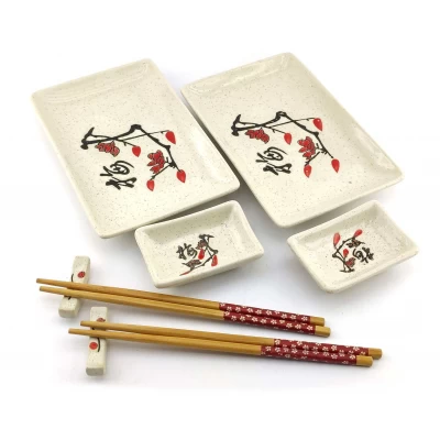 Сервиз для суши Сакура с иероглифом (2 персоны)(28х28,3х3,5 см)