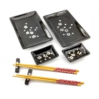 Сервиз для суши Сакура на черном фоне (2 персоны)(28х28,3х3,5 см)T