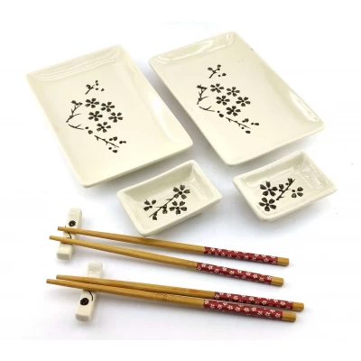 Сервиз для суши Сакура на белом фоне (2 персоны)(28х28,3х3,5 см)U