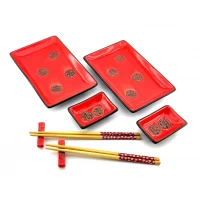 Сервиз для суши Иероглифы на красном фоне (2 персоны)(28х28,3х3,5 см)D