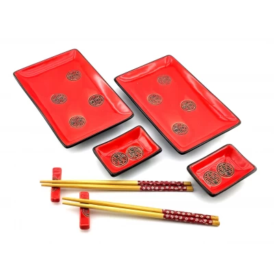 Сервиз для суши Иероглифы на красном фоне (2 персоны)(28х28,3х3,5 см)D