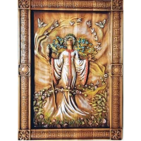 Панно Жива(40×29×2,4см),деревянное, резное,покрыто патиной, лаком ,эмалями,массив дерева