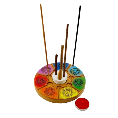 Подставка под благовония 7 чакр,(d14смh1,8см) дерево ,резная покрыта эмалью и лаком,массив дерева Подставка под благовония 7 чакр,(d14смh1,8см) дерево ,резная покрыта эмалью и лаком,массив дерева