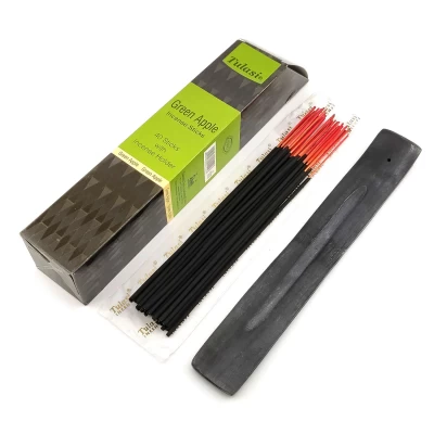 Green Apple 40 Stiks with Incense Holder (Благовония  40 штук  с деревянной подставкой)(Tulasi)
