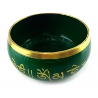 Чаша поющая бронзовая  Будда зеленая (16.5х 8.7х 15.8 см)