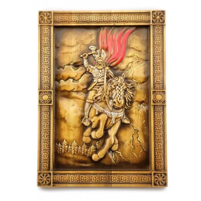 Панно Перун(39х29х2,4см) массив дерева, резное,покрыто патиной, лаком, ручная роспись эмалями. Панно Перун(39х29х2,4см) массив дерева, резное,покрыто патиной, лаком, ручная роспись эмалями.