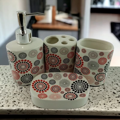 Набор для ванной  керамический Красно черные круги