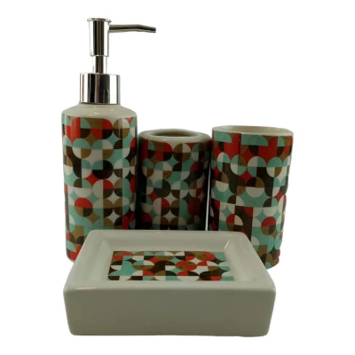 Набор для ванной керамический Красно бирюзовый узор Набор для ванной керамический Красно бирюзовый узор