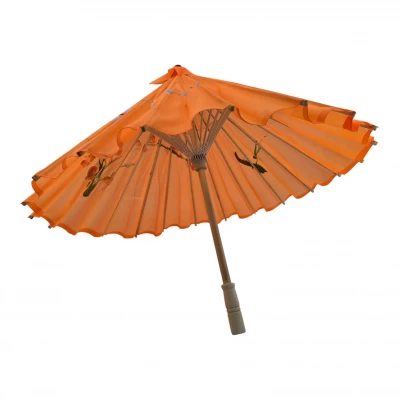 Зонтик из бамбука и шелка оранжевый ( 55х 82 см)