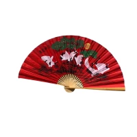 Веер настенный Журавли на красном фоне ткань (90х5,8х 157 см)