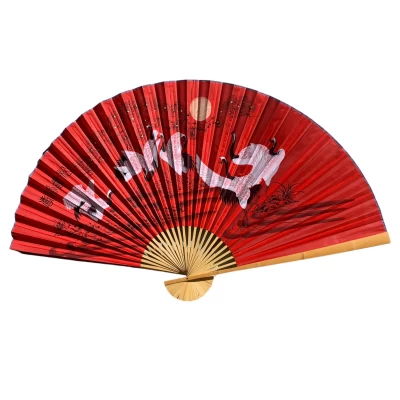 Веер настенный Журавли на красном фоне ткань (122х6х 211 см)