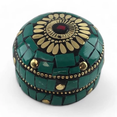 Шкатулка металлическая с бирюзой   ( h-3,2; d-4,7 см)