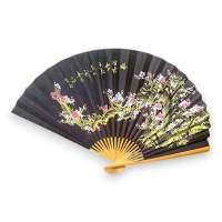 Веер настенный Сакура на черном фоне ткань (90х5,8х 157 см)