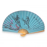 Веер настенный Лошади с сакурой на бирюзовом фоне ткань (122х6х 211 см)