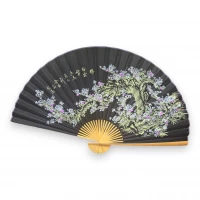 Веер настенный Сакура на черном фоне ткань (122х6х 211 см)