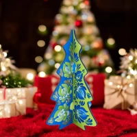 Новогодняя елка Цветочные узоры(180*120*4мм).Деревяная елочка, расписано вручную.