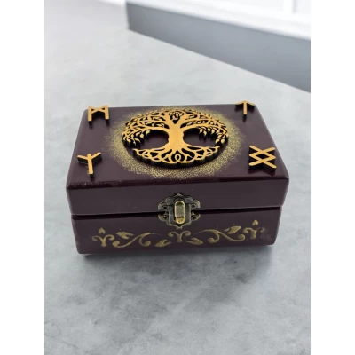 Шкатулка для рун Древо Жизни (15х10х7см), массив дерева, аппликация. Шкатулка для рун Древо Жизни (15х10х7см), массив дерева, аппликация.