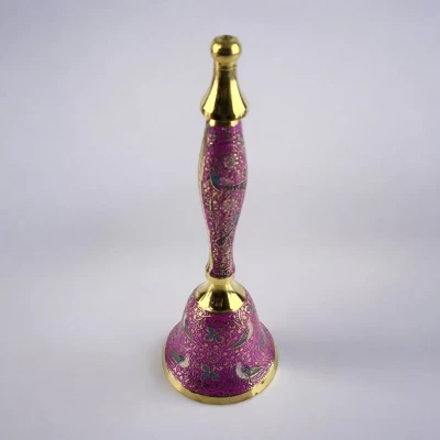 Колокольчик с ручкой с рисунком бронзовый Птицы на розовом фоне(21,5х14х7,4 см)