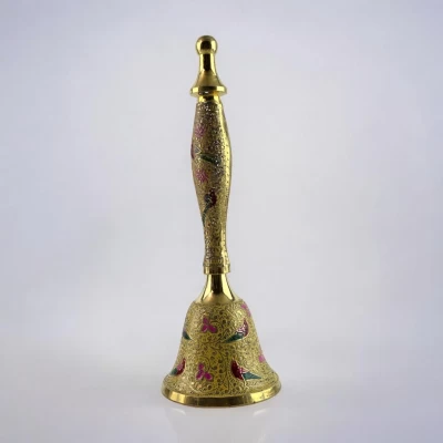 Колокольчик с ручкой с рисунком бронзовый Птицы на желтом фоне (21,5х14х7,4 см)