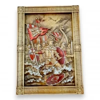 Панно Святослав,резное ,раскрашено вручную (28,5х27,5х2,4 см) массив дерева.