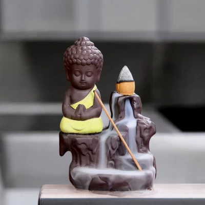 Подставка под благовония Back Flow Будда желтый (12х8х6,5 см)